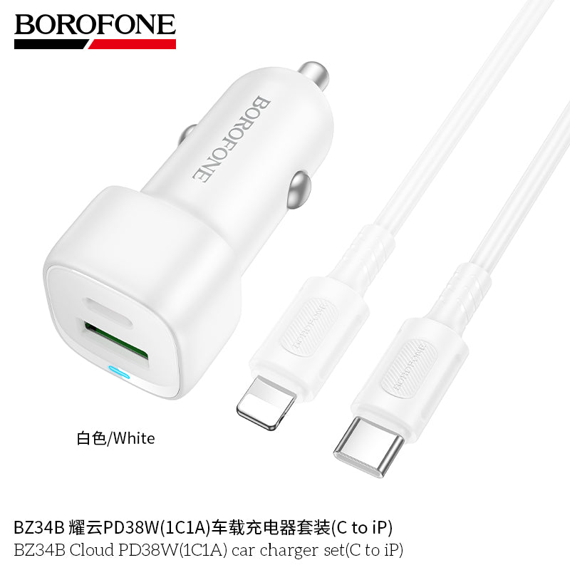 Borofone BZ34B Cloud PD38W(1C1A) Car Charger Set (C to iP)